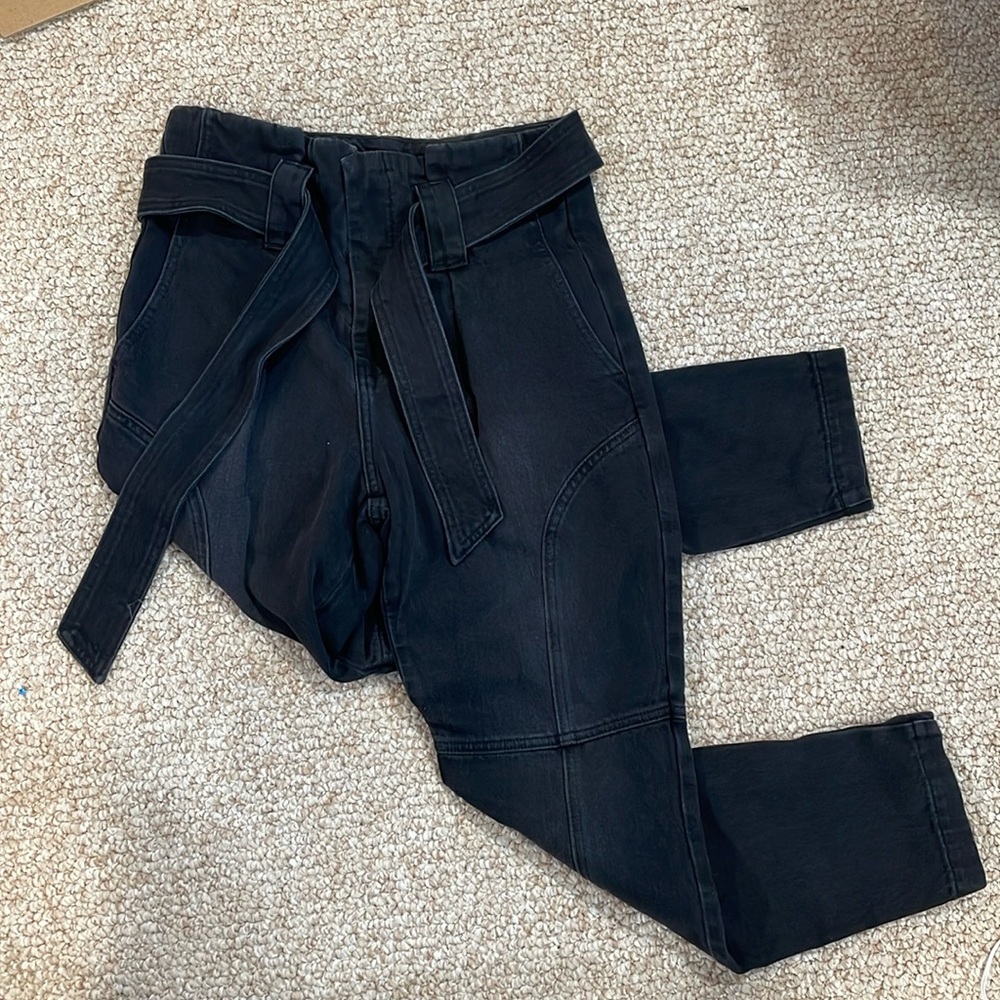 Pistola black cropped pant with tie belt